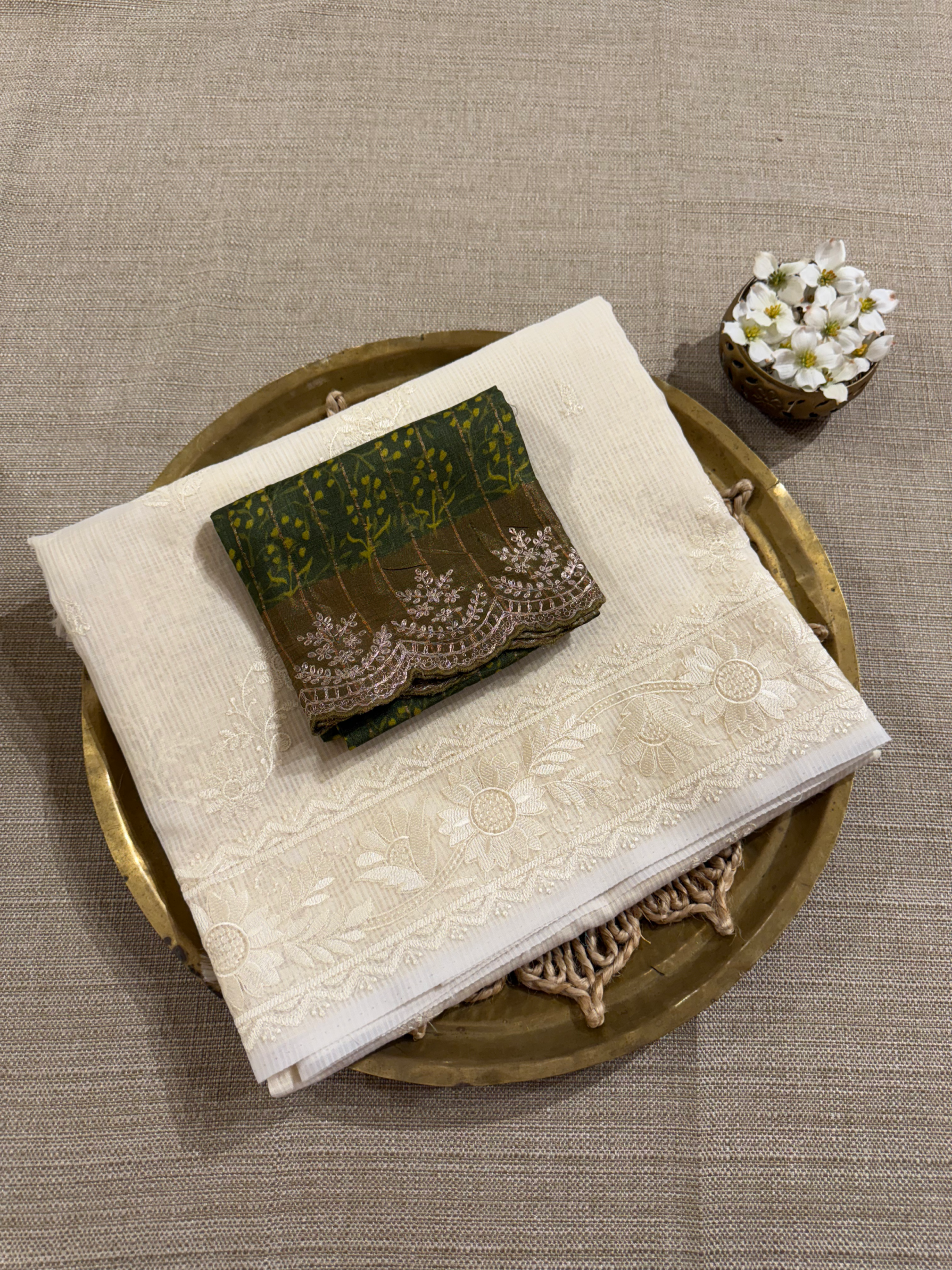 KCCA1919 : Kota Cotton Chikankari Embroidered Saree paired with Fusion Blouses