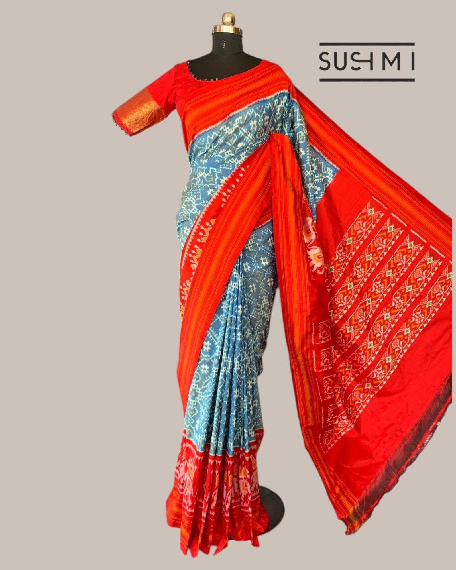 Pure Handloom Twill Ikkath Patola Saree