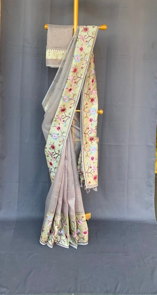 KTPA1411 Dusty Mauve Kota Tissue Stripes Saree with Tissue Pythani Skirt Border