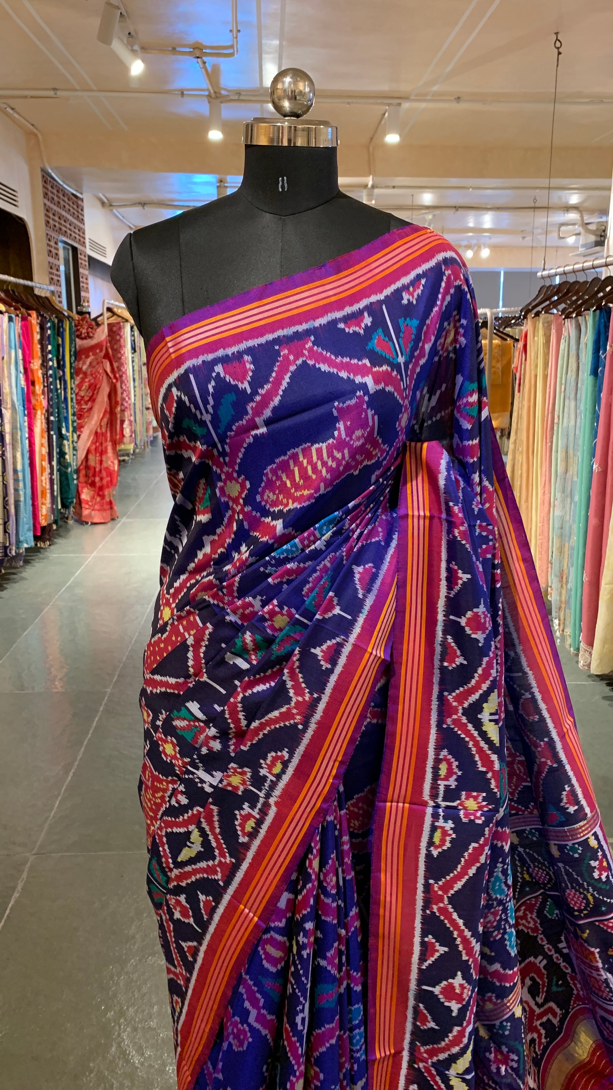 Blue and Majenta Combo Patan Patola Six figure Saree