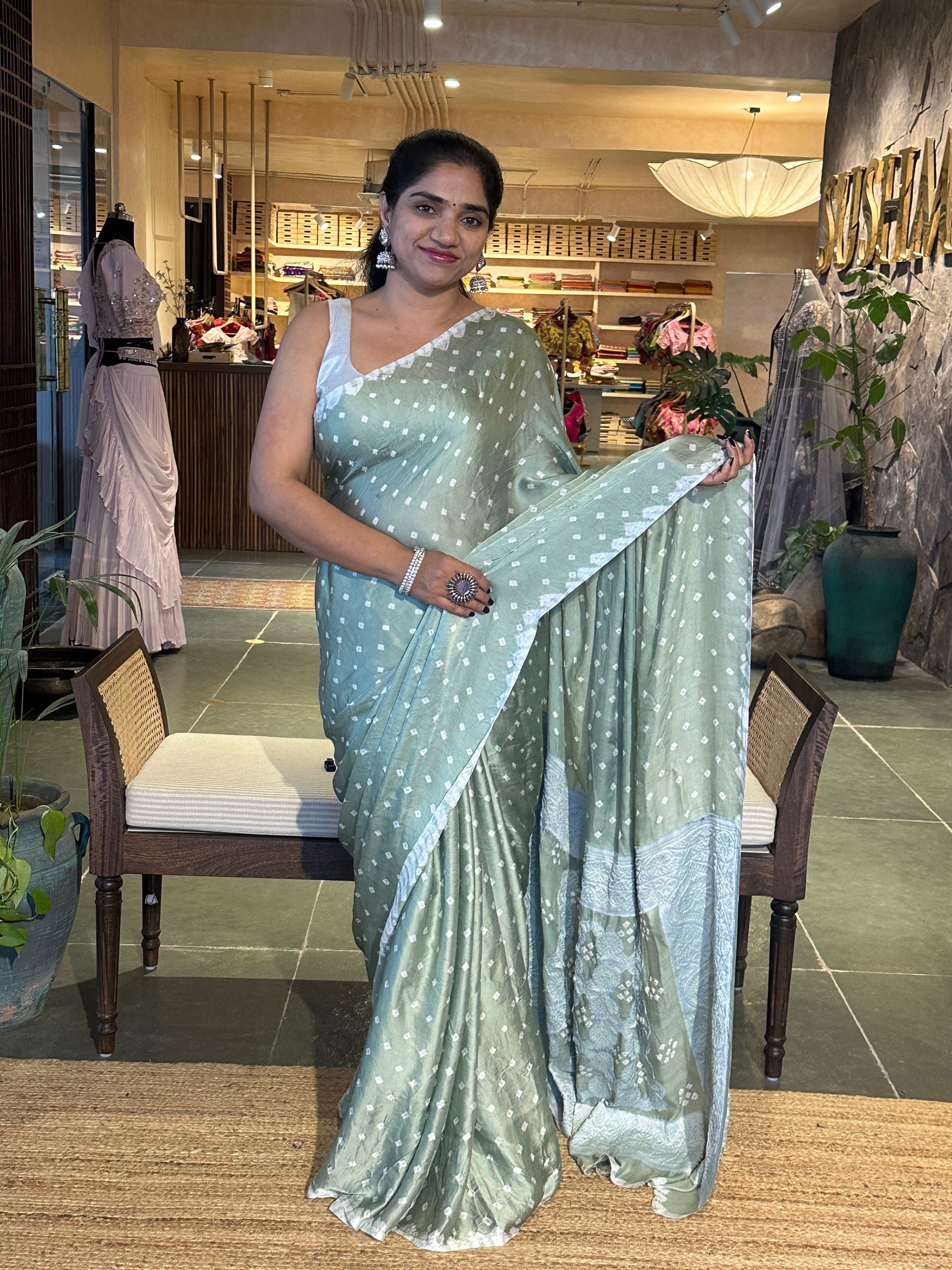 Bandhini and Chikankari Fusion Saree