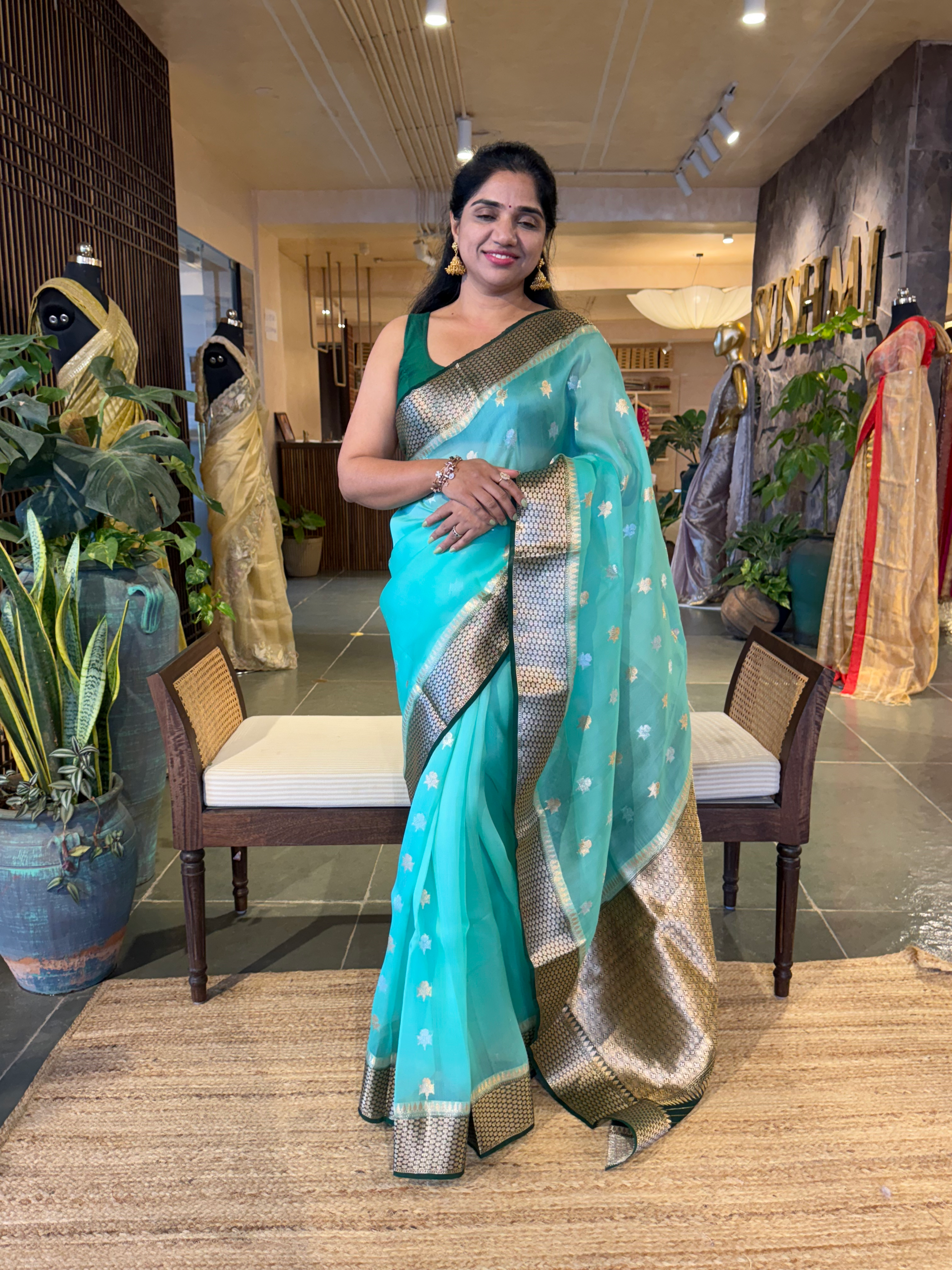 Teal and Bottle Green Combo Kora Banarasi  Saree with kaduwa Weaving