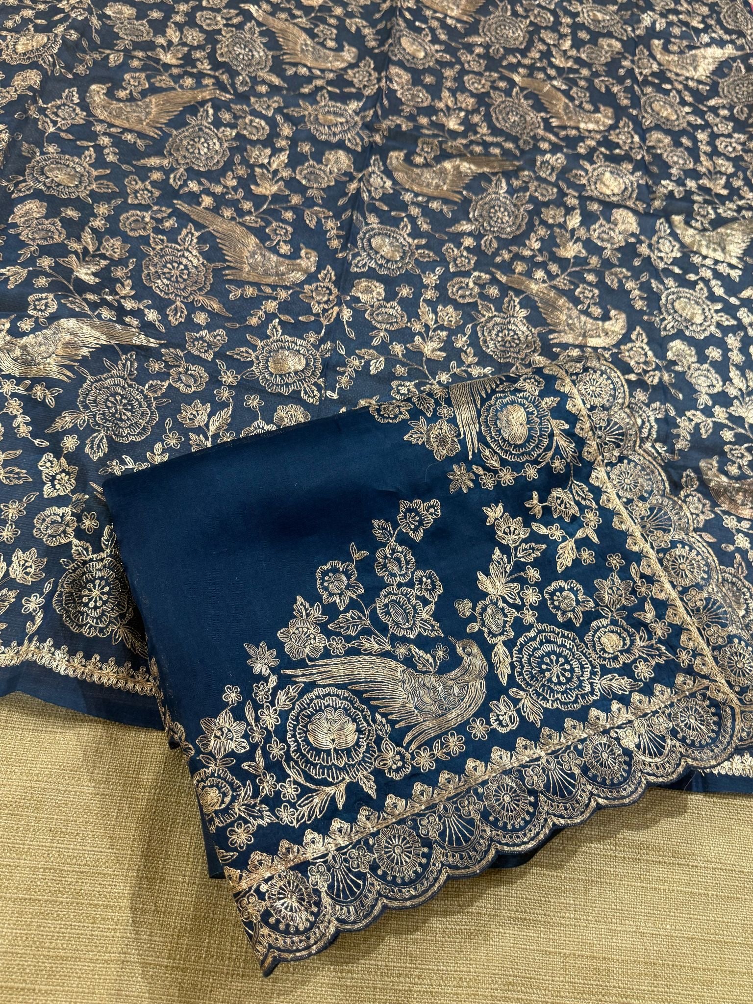 Midnight blue Pure organza Saree with pita emb