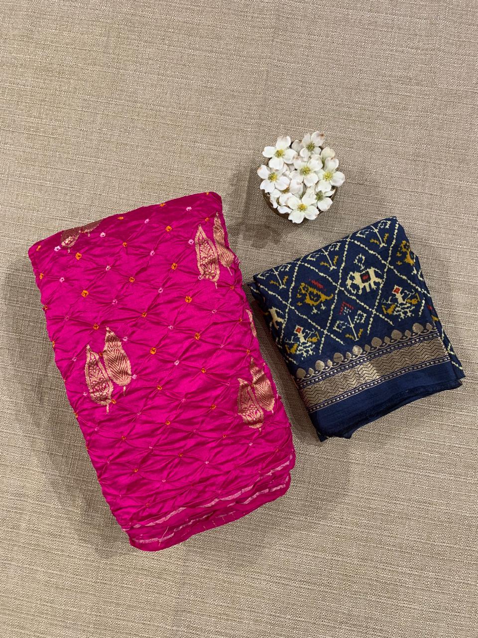 SCBA1104 Pure Handloom Banarasi Chiniya Bandhej Saree with Patola Blouse