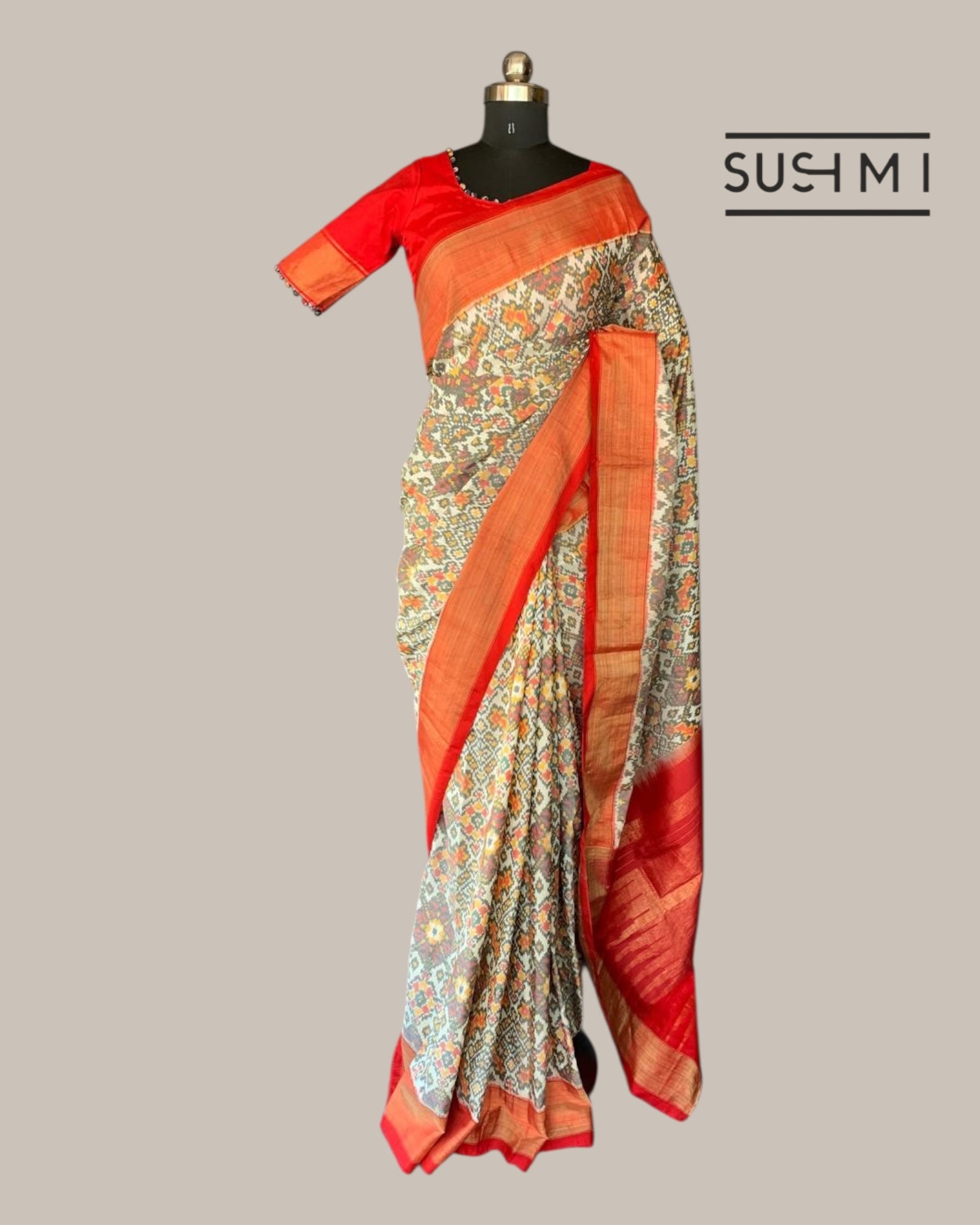 Pure Handloom Ikkath Patola Saree With Ready To Wear Blouse