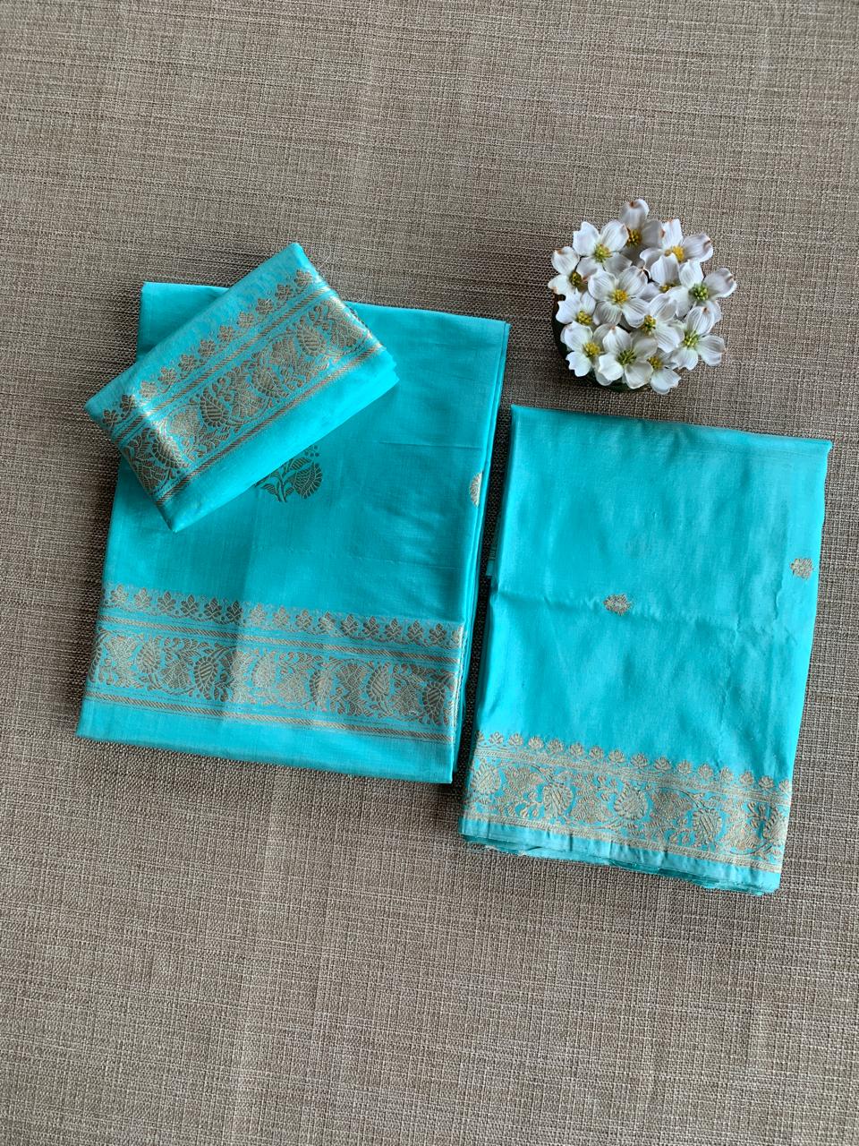Pure Handloom Katan Silk  3 pc Suit Set with  kaduwa weaving