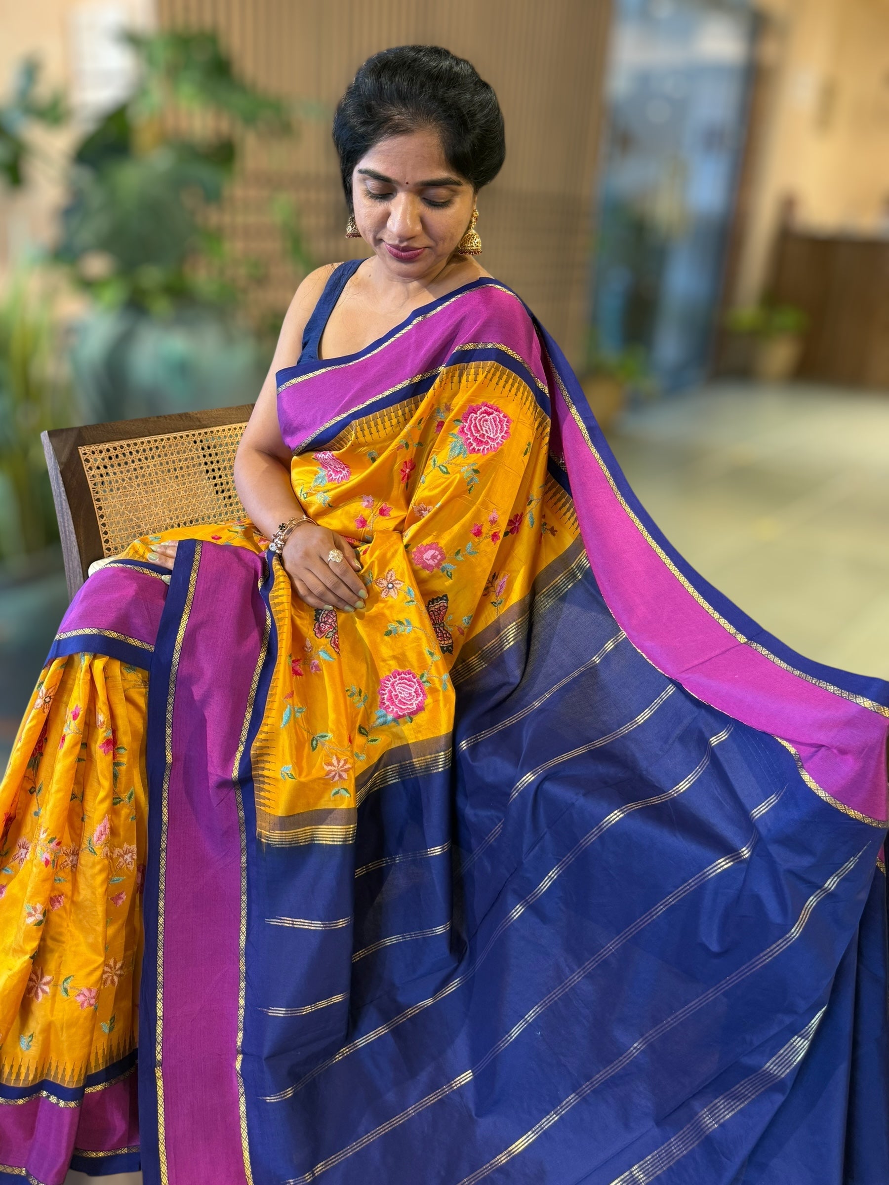 Kanchi Gap Border Saree With Allover Petite Point Embroidery