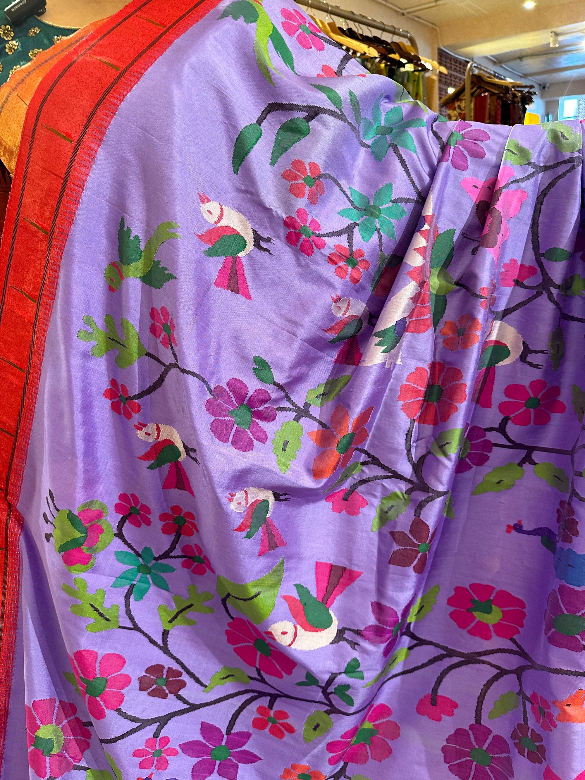 Dark Lilac Pure Handloom Allover Paithani Saree