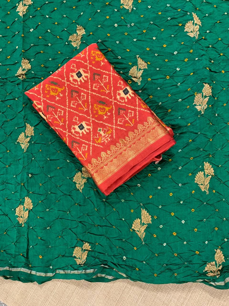 SCBA1105 Pure Handloom Banarasi Chiniya Bandhej Saree with Patola Blouse