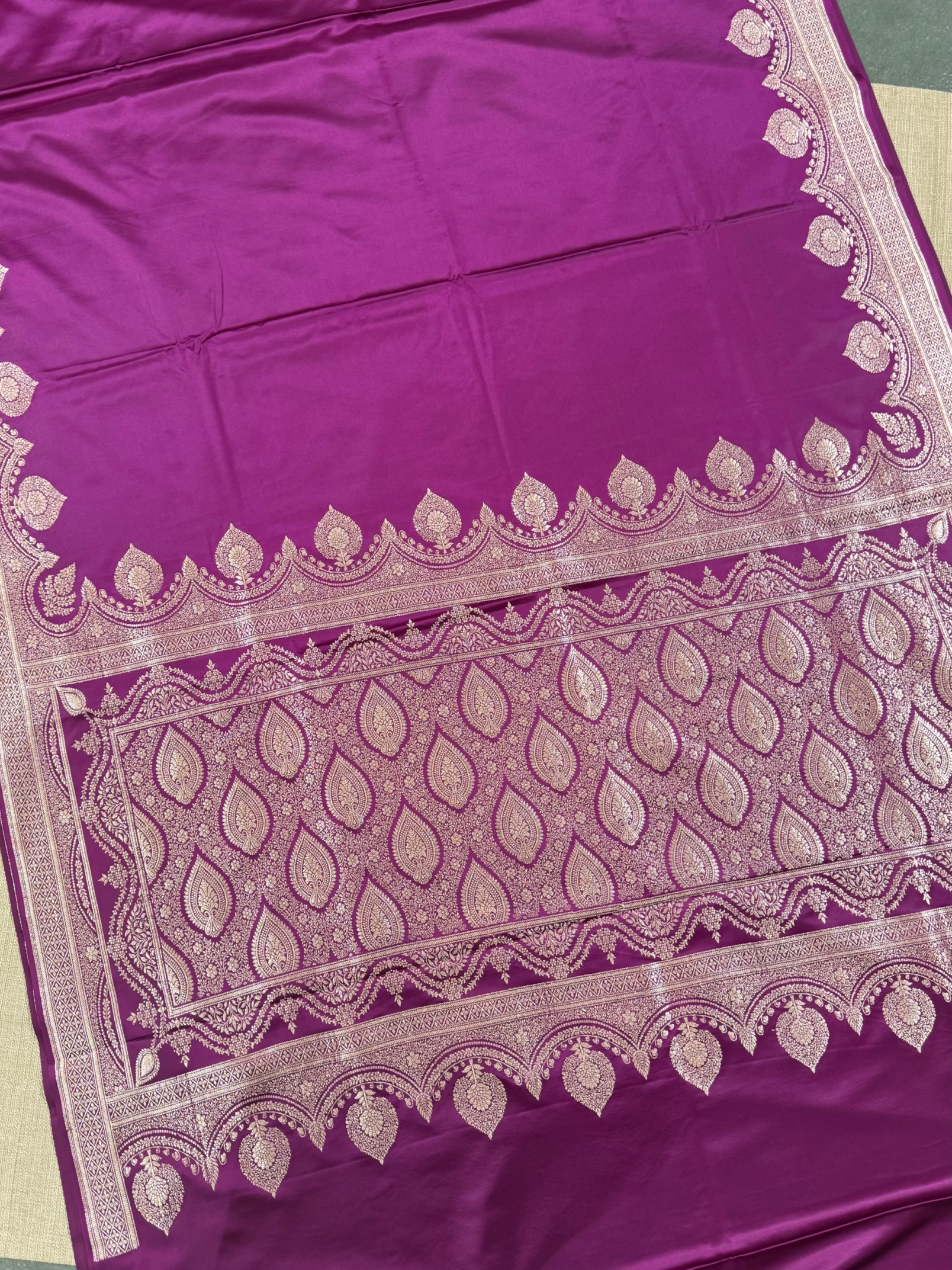 SMSSA235 : Wine Mashru Silk Saree With Scallop Border